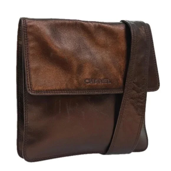 CHANEL Shoulder Bag Leather Bronze Gold CC Auth 93241 - Picture 1 of 15